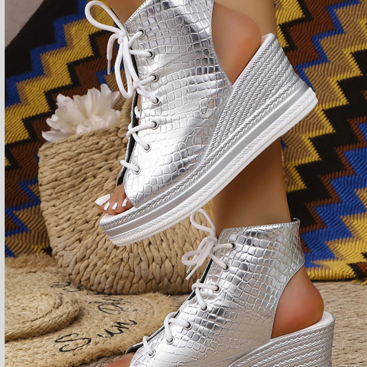 Lace Up Open Toe Wedge Sandals