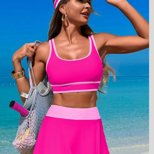 Scoop Neck Top and Skort Swim Set