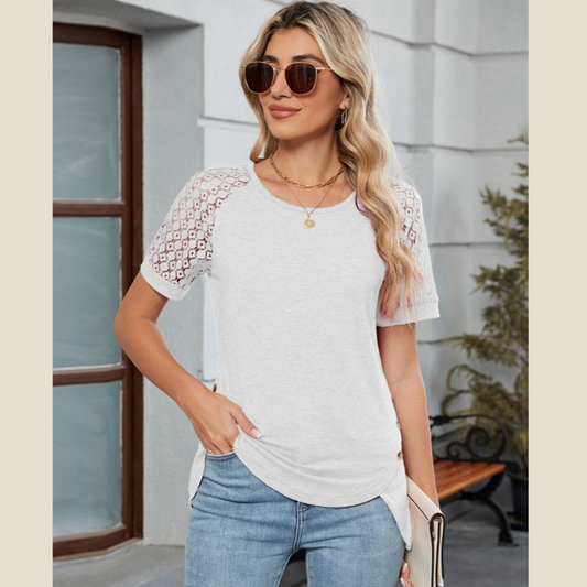 Round Neck Lace Short Sleeve T-Shirt