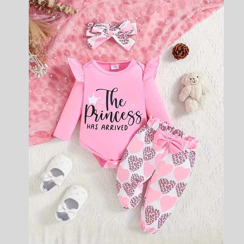 Children's Graphic Ruffled Top and Pants Set with Headband