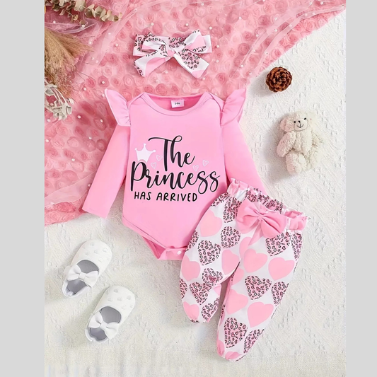 Children's Graphic Ruffled Top and Pants Set with Headband