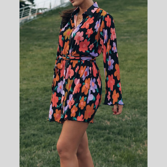 Printed Long Sleeve Mini Dress