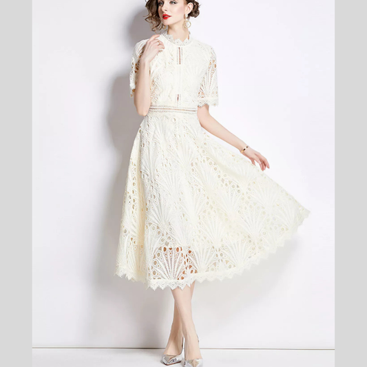 Full Size Lace Short Sleeve Midi Dress Plus Size