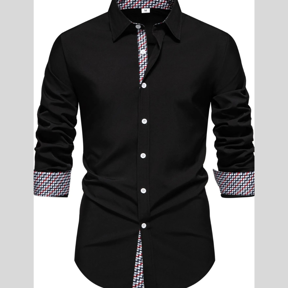 Men's Button-Down Shirt with Checkered Contrast Trim
