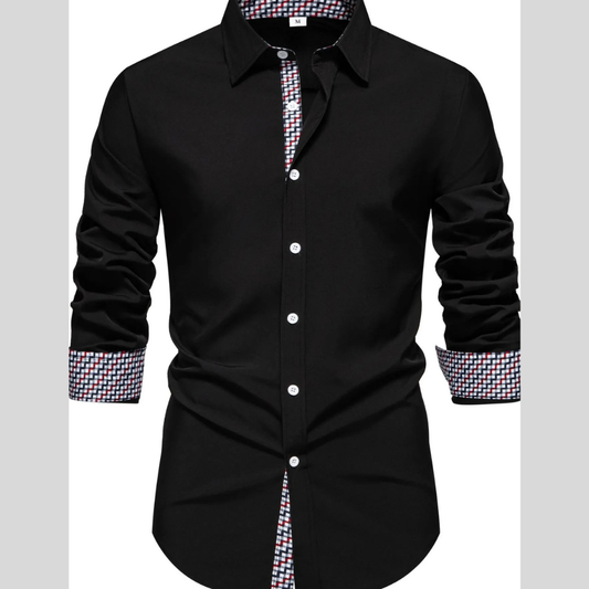 Men's Button-Down Shirt with Checkered Contrast Trim