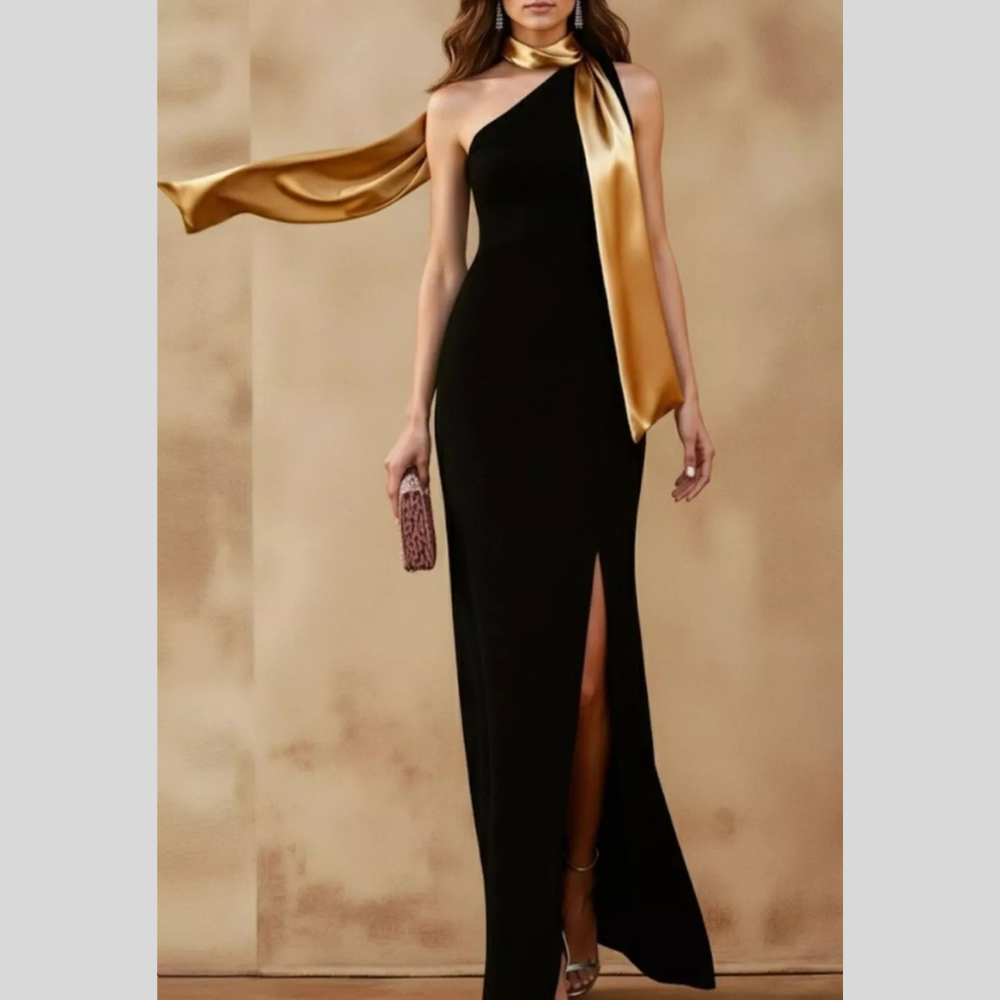 One-Shoulder Slit Maxi Dress