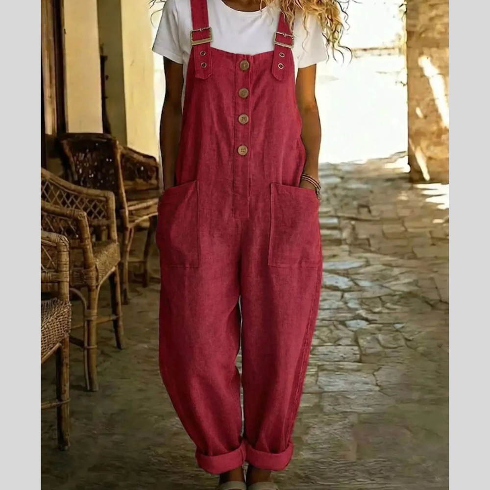 Casual Button Front Wide Leg Overalls