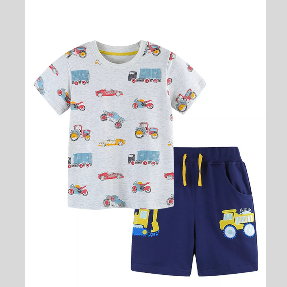 Children's Vehicle Print T-Shirt and Shorts Set