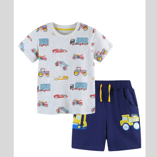Children's Vehicle Print T-Shirt and Shorts Set