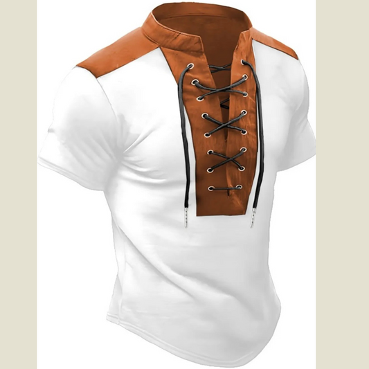 Men's Plus Size Lace Up Short Sleeve Polo