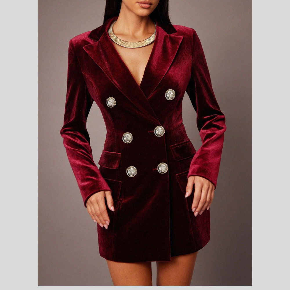 Double-Breasted Velvet Blazer Mini Dress