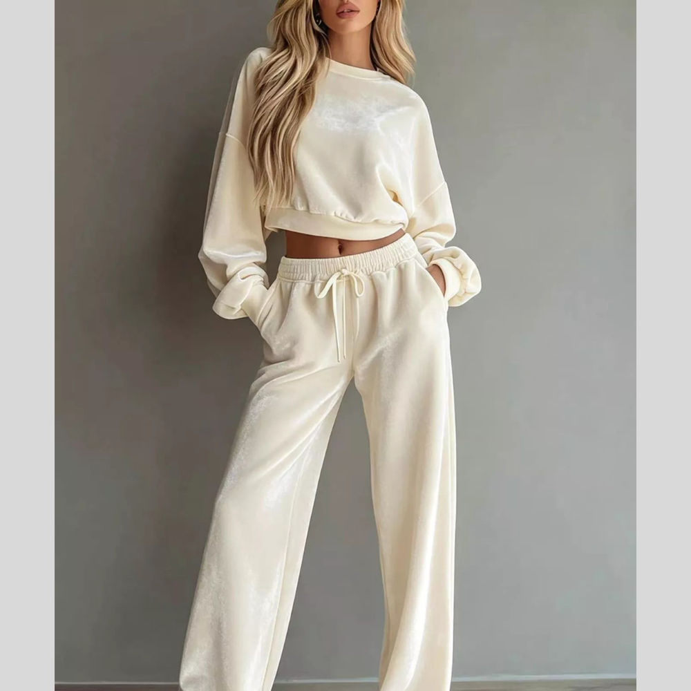 Full Size Cropped Sweatshirt and Wide-Leg Pants Set Plus Size