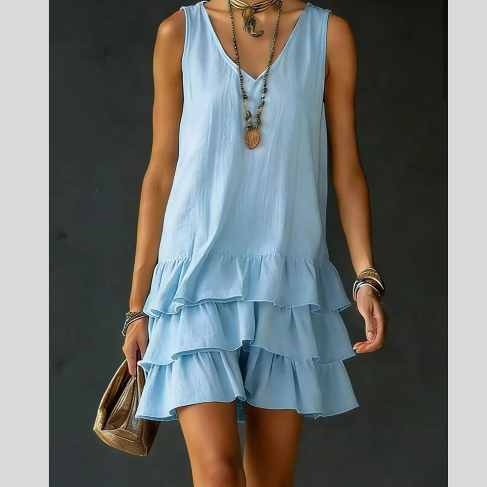 Full Size Ruffled Hem V-Neck Sleeveless Dress Plus Size