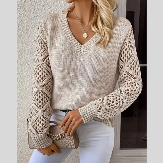 V-Neck Crochet Sleeve Sweater
