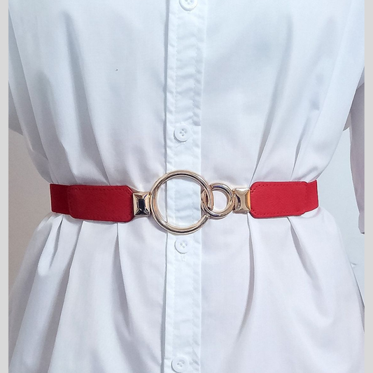 Double Ring Buckle Elastic PU Belt