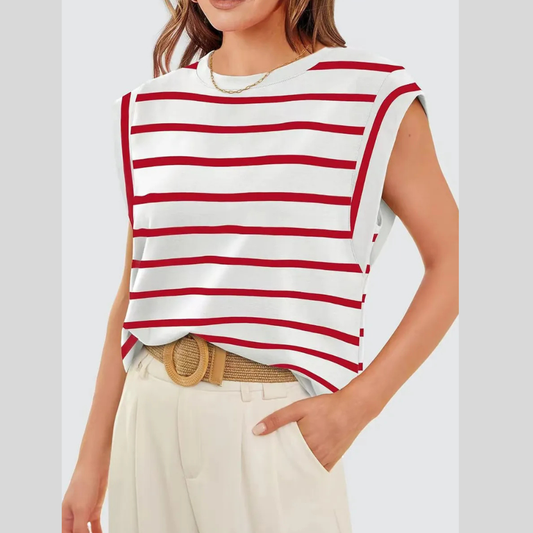Striped Round Neck Cap Sleeve T-Shirt