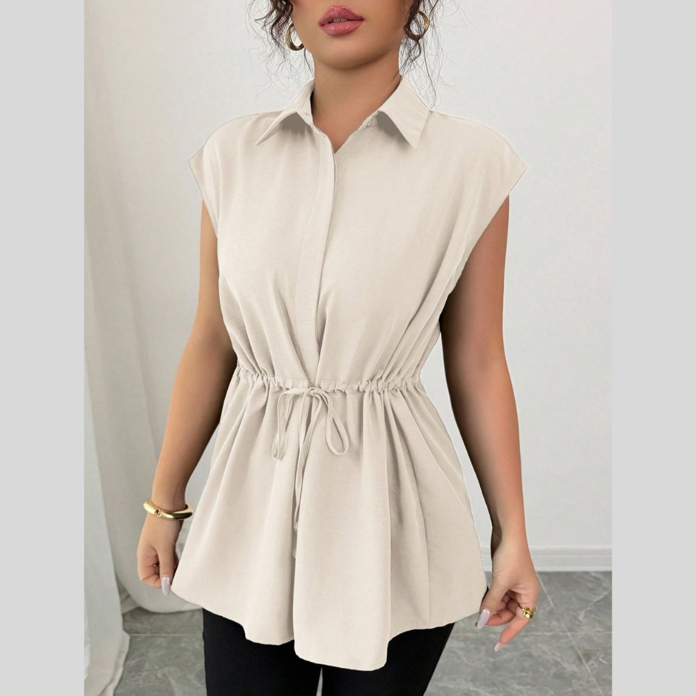 Drawstring Waist Cap Sleeve Shirt