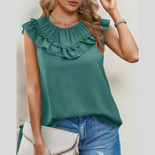 Ruffle Trim Round Neck Blouse