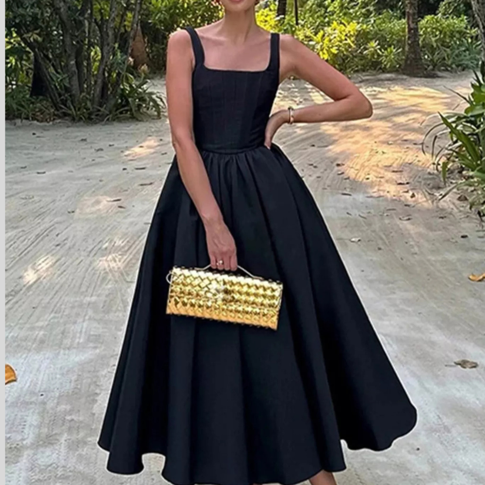 Square Neck A-Line Midi Dress