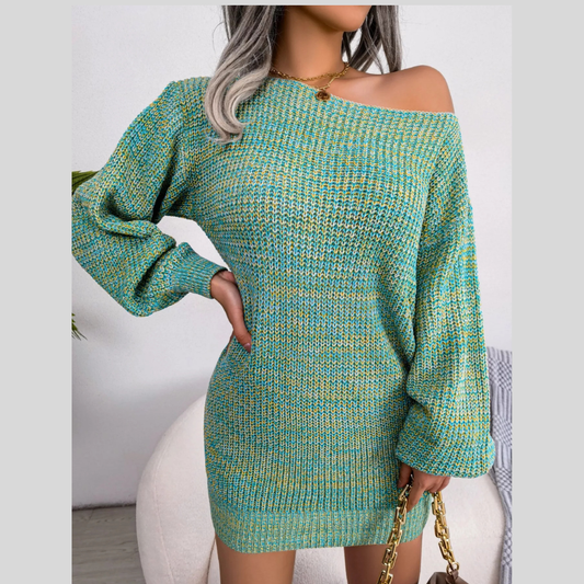 Multi-Color One-Shoulder Sweater Dress