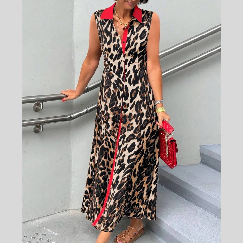 Plus Size Leopard Print Sleeveless Maxi Dress