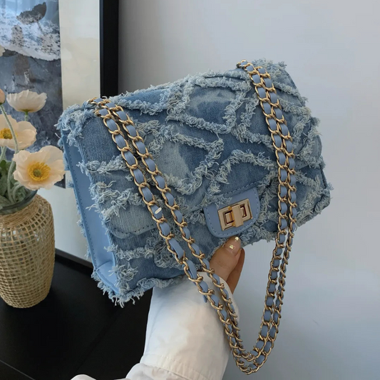 Frayed Edges Chain Crossbody Bag