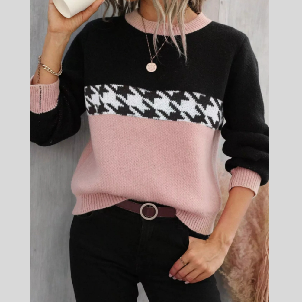 Color Block Houndstooth Sweater