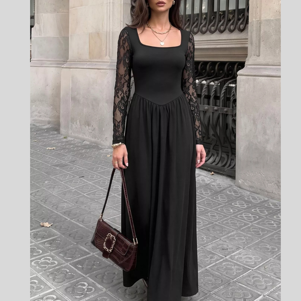 Square Neck Sheer Sleeve Maxi Dress