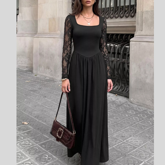 Square Neck Sheer Sleeve Maxi Dress