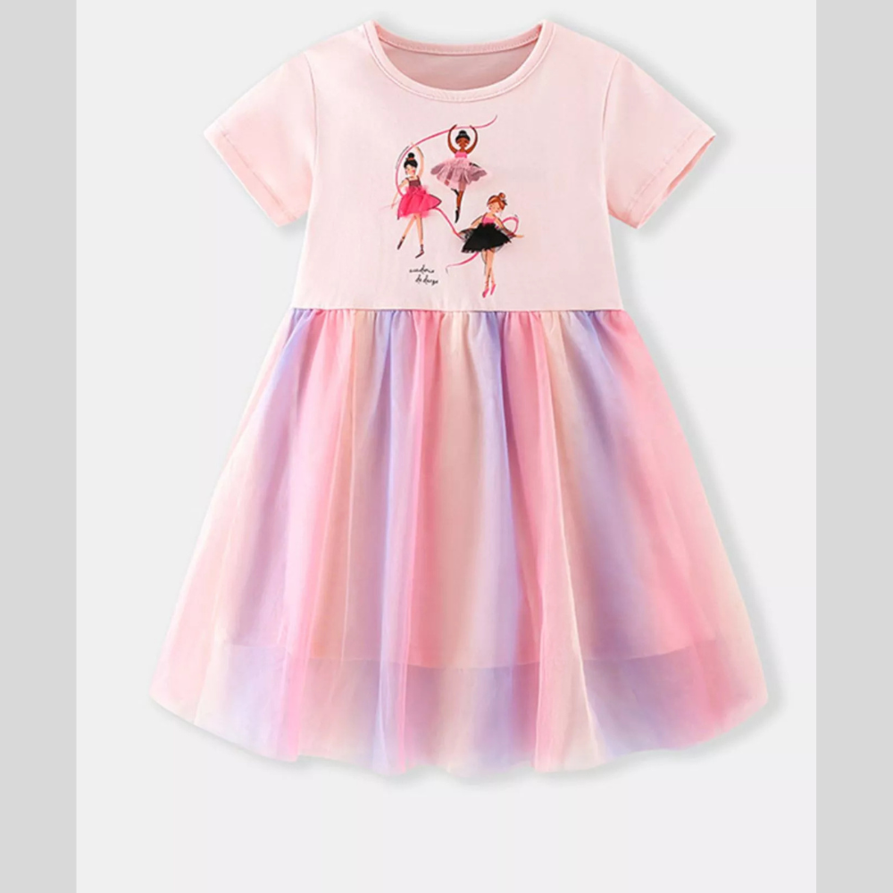 Children's Ballerina Graphic Rainbow Tulle Dress