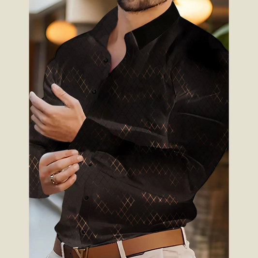 Extended Size Men’s Collared Long Sleeve Shirt – Button Front