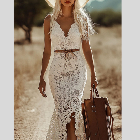 Full Size Lace V-Neck Sleeveless Dress Plus Size
