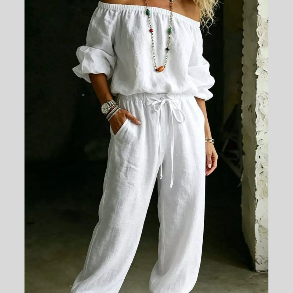 Full Size Off-Shoulder Top and Pants Set Plus Size