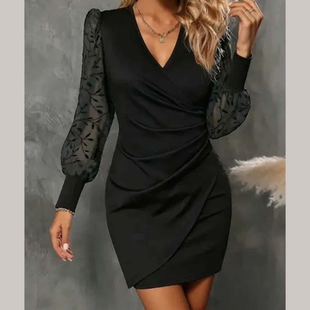 Ruched Surplice Long Sleeve Dress