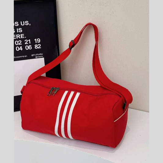 Striped Adjustable Strap Duffel Bag