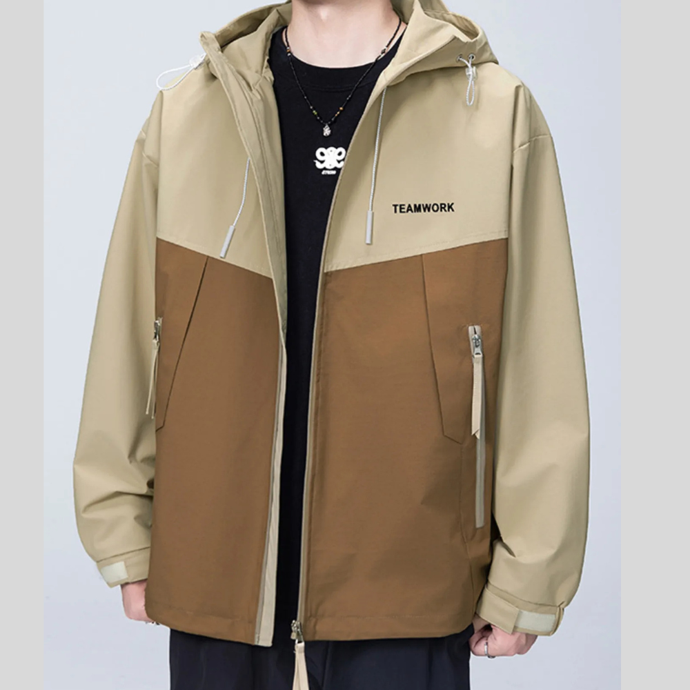 Men's Full Size Contrast Zip Up Long Sleeve Jacket Plus Size