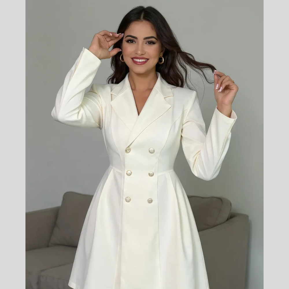 Double-Breasted Blazer Dress with Pleated Detail