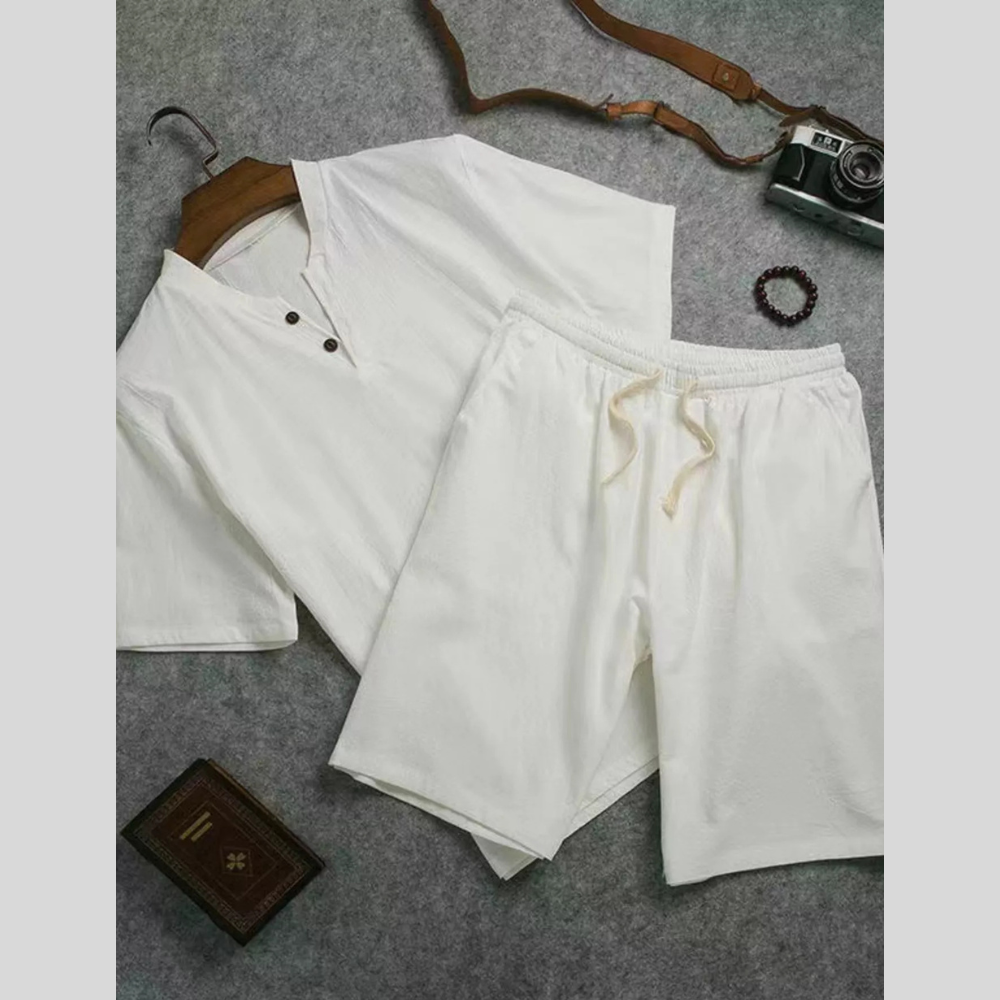 Men's Textured Knit Short Sleeve Polo & Shorts Set