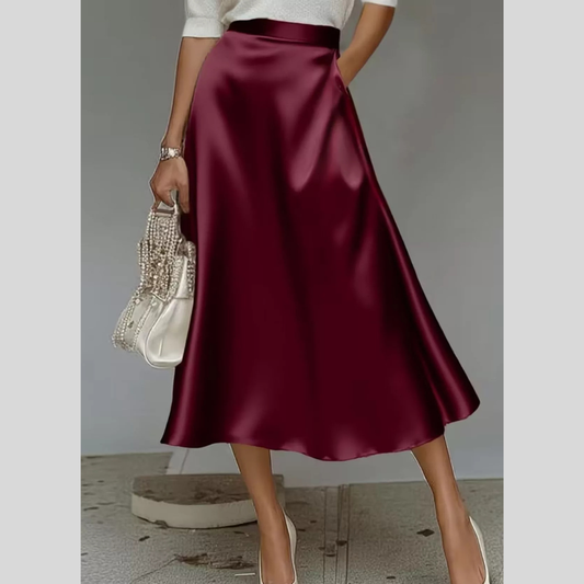 Chic Satin Pull-On Midi Skirt