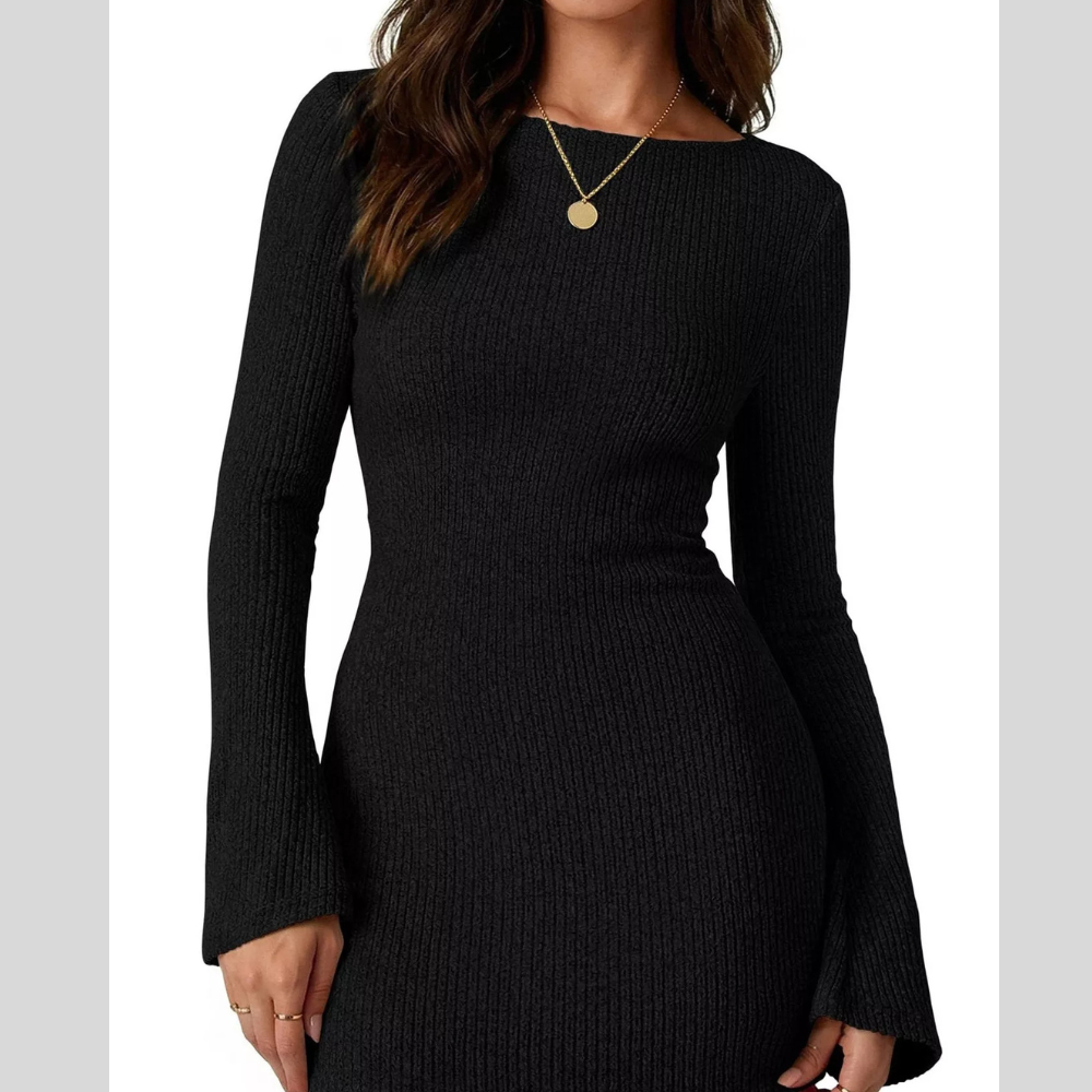 Ribbed Knit Long Sleeve Slim Fit Sweater Dress