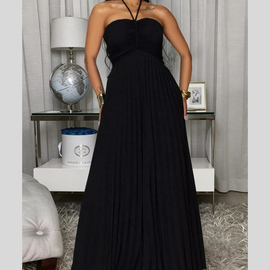 Pleated Halter Neck Wide Leg Jumpsuit
