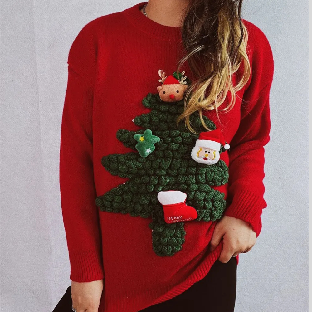 Christmas Tree Round Neck Long Sleeve Sweater