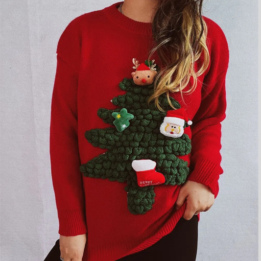 Christmas Tree Round Neck Long Sleeve Sweater