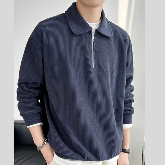 Men's Plus Size Corduroy Half-Zip Polo