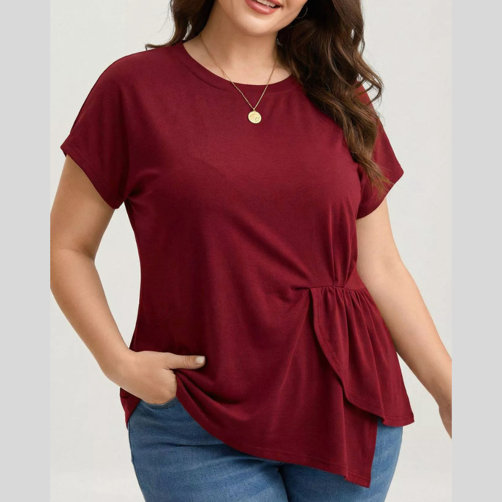 Plus Size Solid Color Ruffle Hem T-Shirt