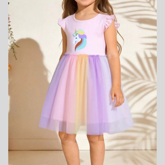 Children's Unicorn Graphic Rainbow Tulle Dress