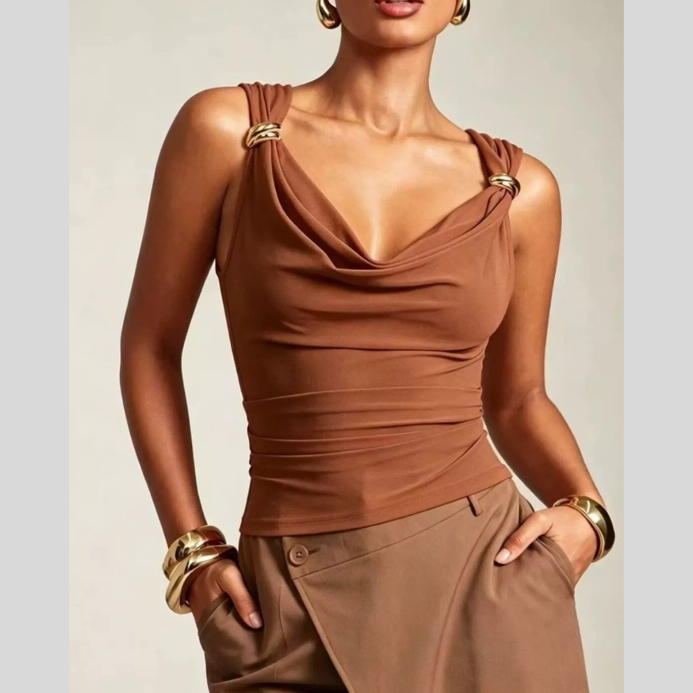 Cowl Neck Tank with Metal Ring Accents