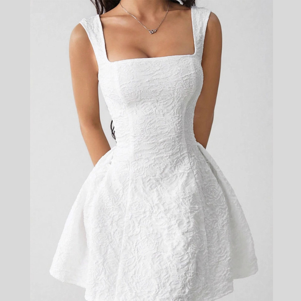 Textured Square Neck Mini Dress