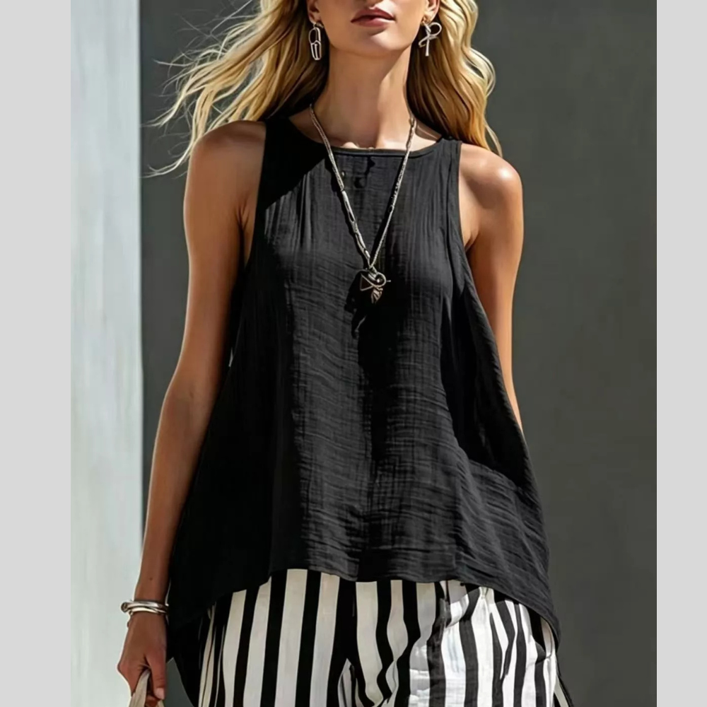 Round Neck Tank and Striped Shorts Set
