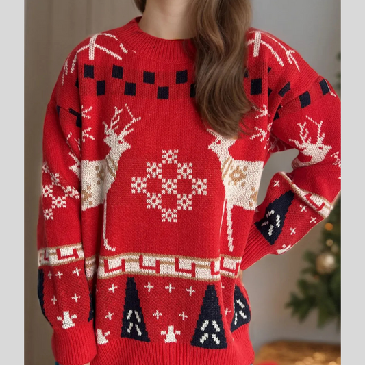 Christmas Element Round Neck Long Sleeve Sweater